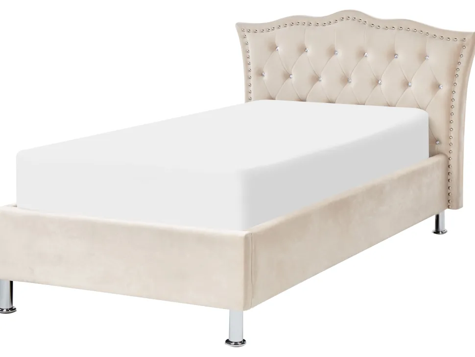 Bett Samtstoff Beige Mit Bettkasten Hochklappbar 90 X 200 Cm Metz