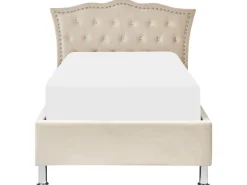 Bett Samtstoff Beige Mit Bettkasten Hochklappbar 90 X 200 Cm Metz