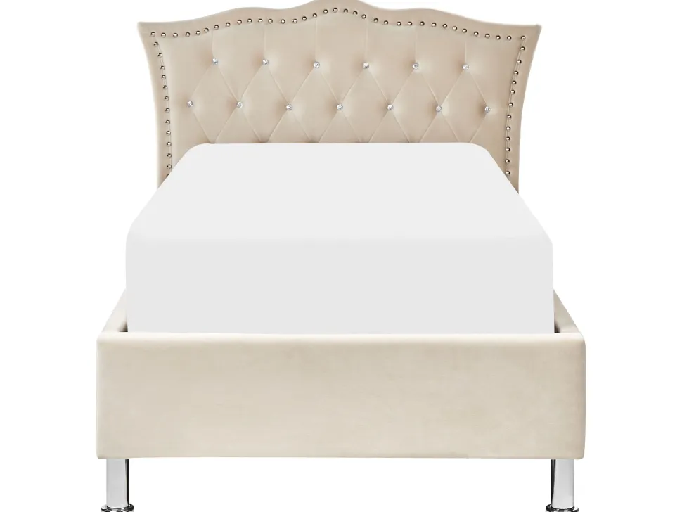 Bett Samtstoff Beige Mit Bettkasten Hochklappbar 90 X 200 Cm Metz