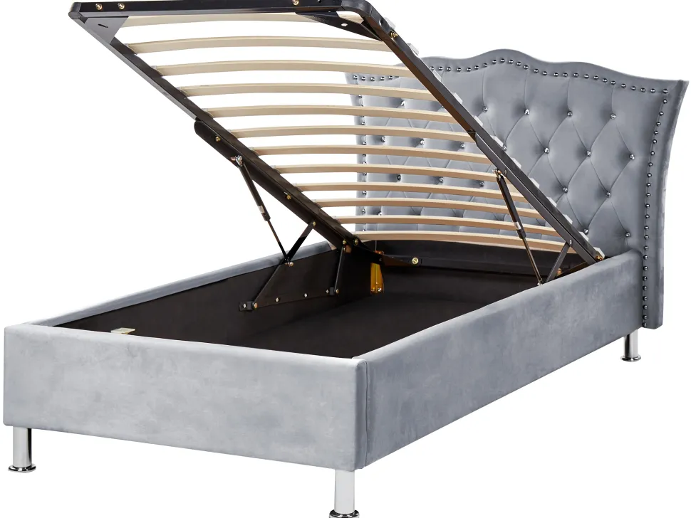 Bett Samtstoff Grau Mit Bettkasten Hochklappbar 90 X 200 Cm Metz