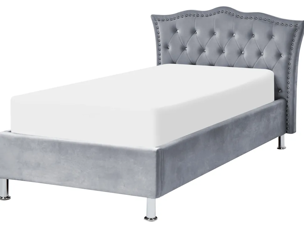 Bett Samtstoff Grau Mit Bettkasten Hochklappbar 90 X 200 Cm Metz