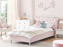 Bett Samtstoff Pastellrosa Mit Bettkasten Hochklappbar 90 X 200 Cm Metz