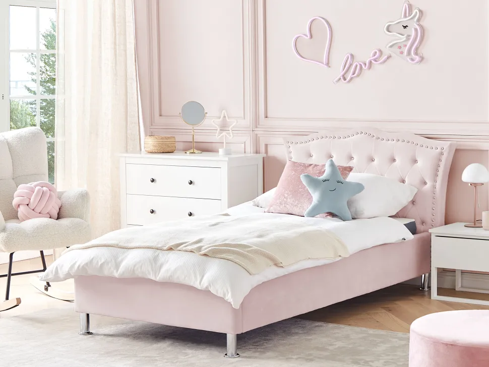 Bett Samtstoff Pastellrosa Lattenrost 90 X 200 Cm Metz