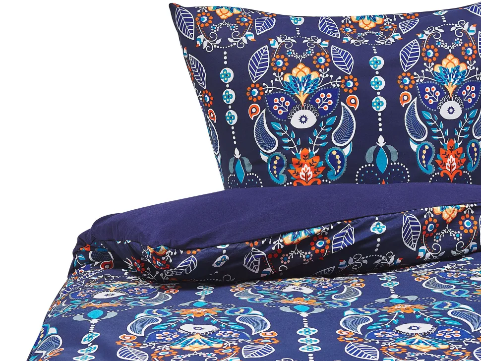 Bettwasche Set Dunkelblau / Orange Baumwollsatin 135 X 200 Cm Madrona