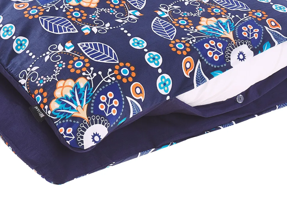 Bettwasche Set Dunkelblau / Orange Baumwollsatin 135 X 200 Cm Madrona