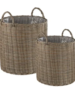 Blumenkorb 2Er Set Rattan Sandbeige Rund Bitola