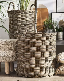 Blumenkorb 2Er Set Rattan Sandbeige Rund Bitola