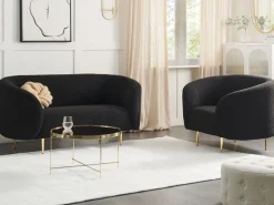 Boucle Living Room Set Black Loen