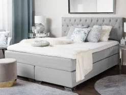Boxspringbett Polsterbezug Leinenoptik Hellgrau 180 X 200 Cm Duchess