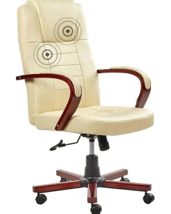 Burostuhl Beige Leder Massagefunktion Heizfunktion Diamond