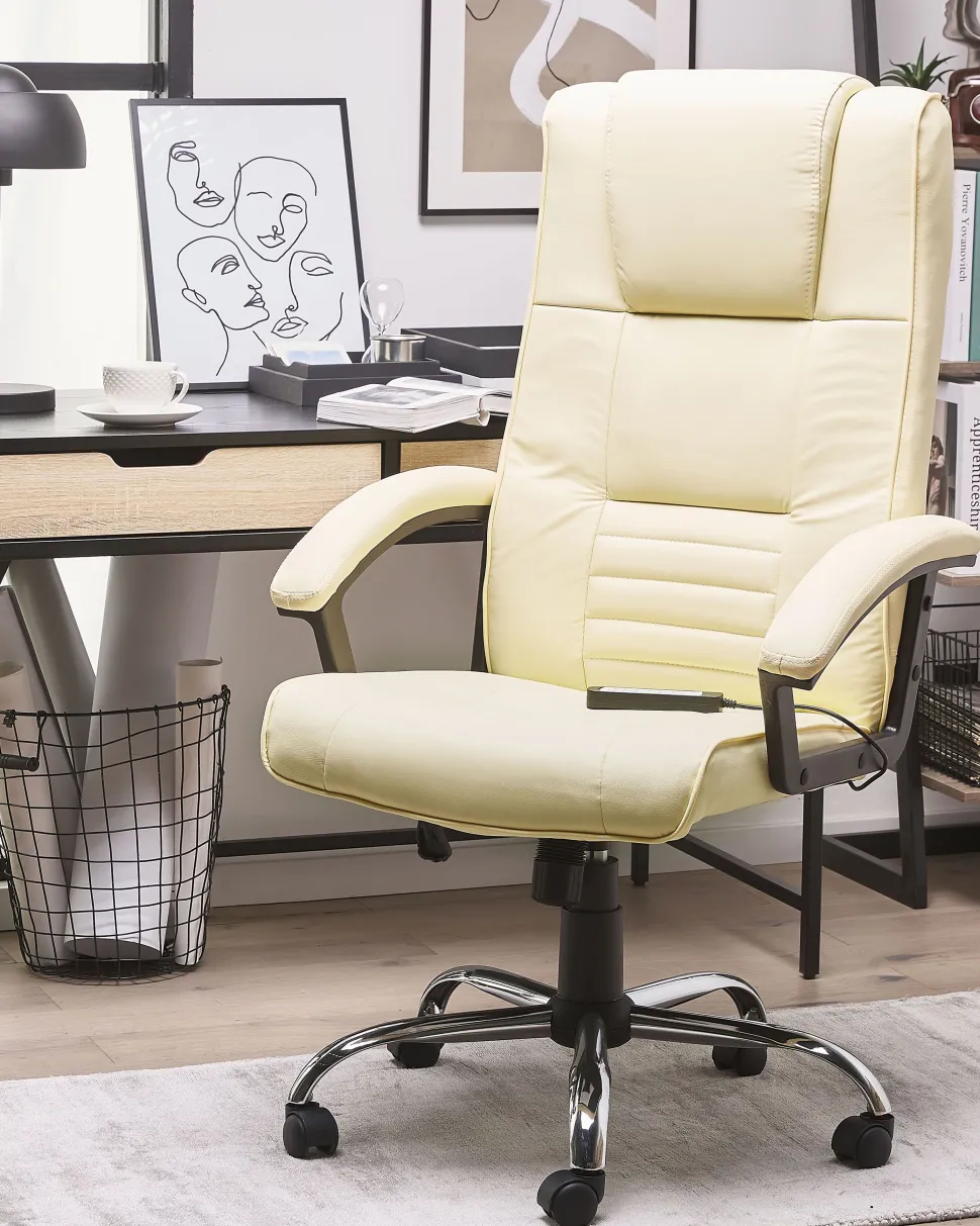 Burostuhl Kunstleder Beige Massagefunktion Heizfunktion Hohenverstellbar Comfort Ii