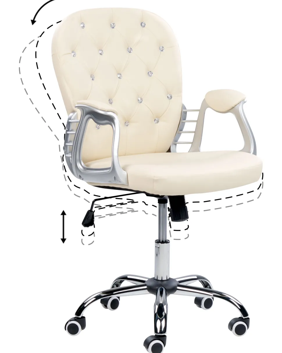 Burostuhl Kunstleder Beige Mit Kristallsteinen Hohenverstellbar Princess