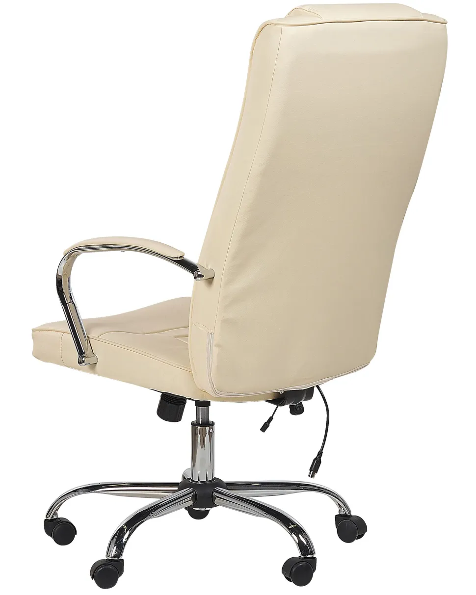 Burostuhl Kunstleder Beige Massagefunktion Heizfunktion Hohenverstellbar Grandeur