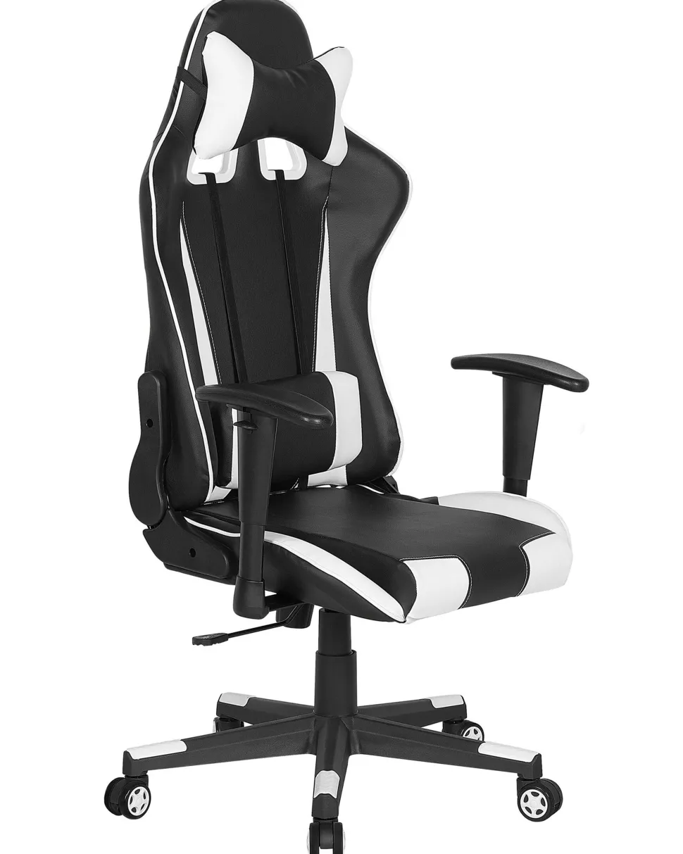 Burostuhl Kunstleder Schwarz / Weis Hohenverstellbar Mit Fusstutze Gamer