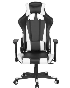 Burostuhl Kunstleder Schwarz / Weis Hohenverstellbar Mit Fusstutze Gamer