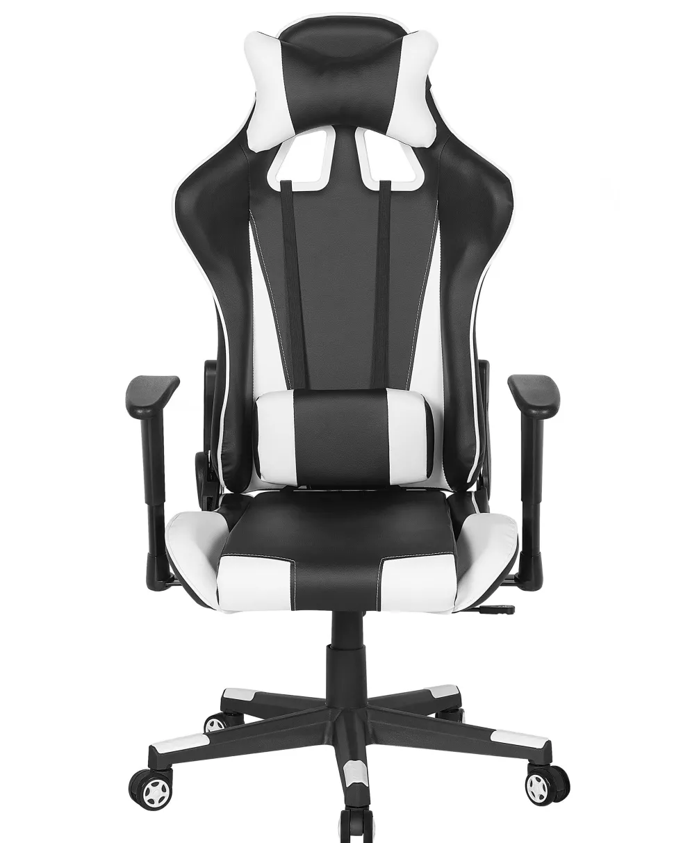 Burostuhl Kunstleder Schwarz / Weis Hohenverstellbar Mit Fusstutze Gamer