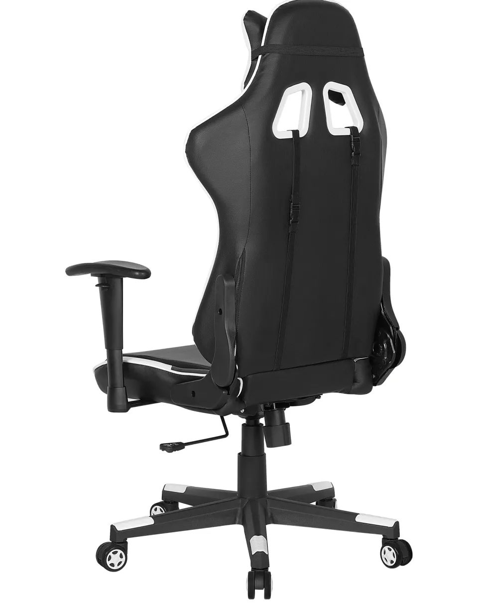 Burostuhl Kunstleder Schwarz / Weis Hohenverstellbar Mit Fusstutze Gamer