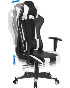 Burostuhl Kunstleder Schwarz / Weis Hohenverstellbar Mit Fusstutze Gamer