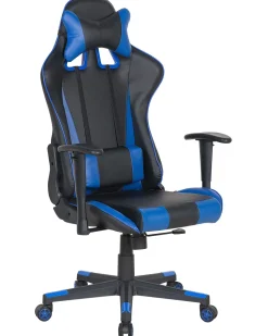 Burostuhl Kunstleder Schwarz / Dunkelblau Hohenverstellbar Mit Fusstutze Gamer