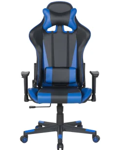 Burostuhl Kunstleder Schwarz / Dunkelblau Hohenverstellbar Mit Fusstutze Gamer