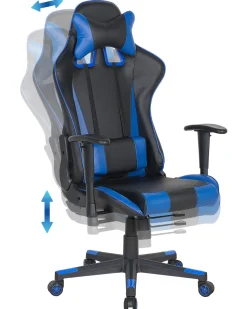 Burostuhl Kunstleder Schwarz / Dunkelblau Hohenverstellbar Mit Fusstutze Gamer