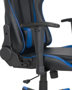 Burostuhl Kunstleder Schwarz / Dunkelblau Hohenverstellbar Mit Fusstutze Gamer