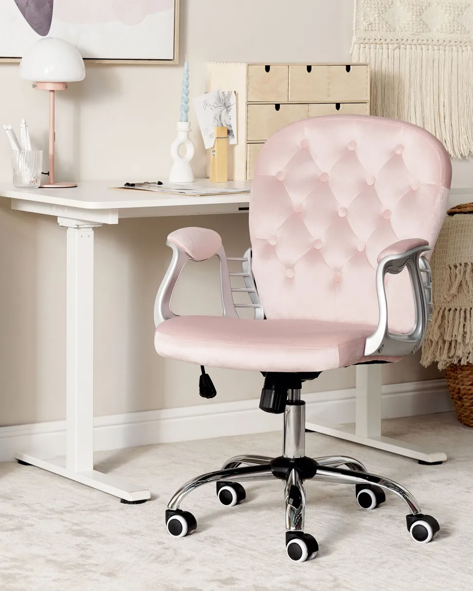 Burostuhl Samtstoff Rosa Hohenverstellbar Princess