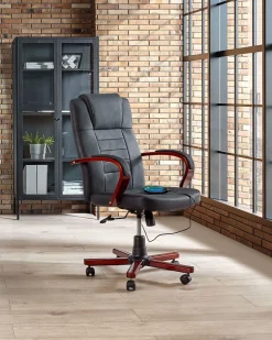 Burostuhl Schwarz Leder Massagefunktion Heizfunktion Diamond