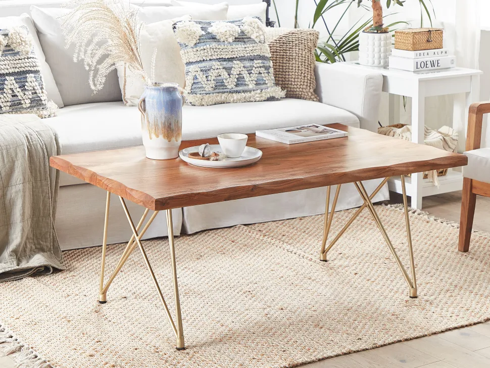 Couchtisch Akazienholz Hellbraun / Gold Rechteckig 70 X 120 Cm Raley