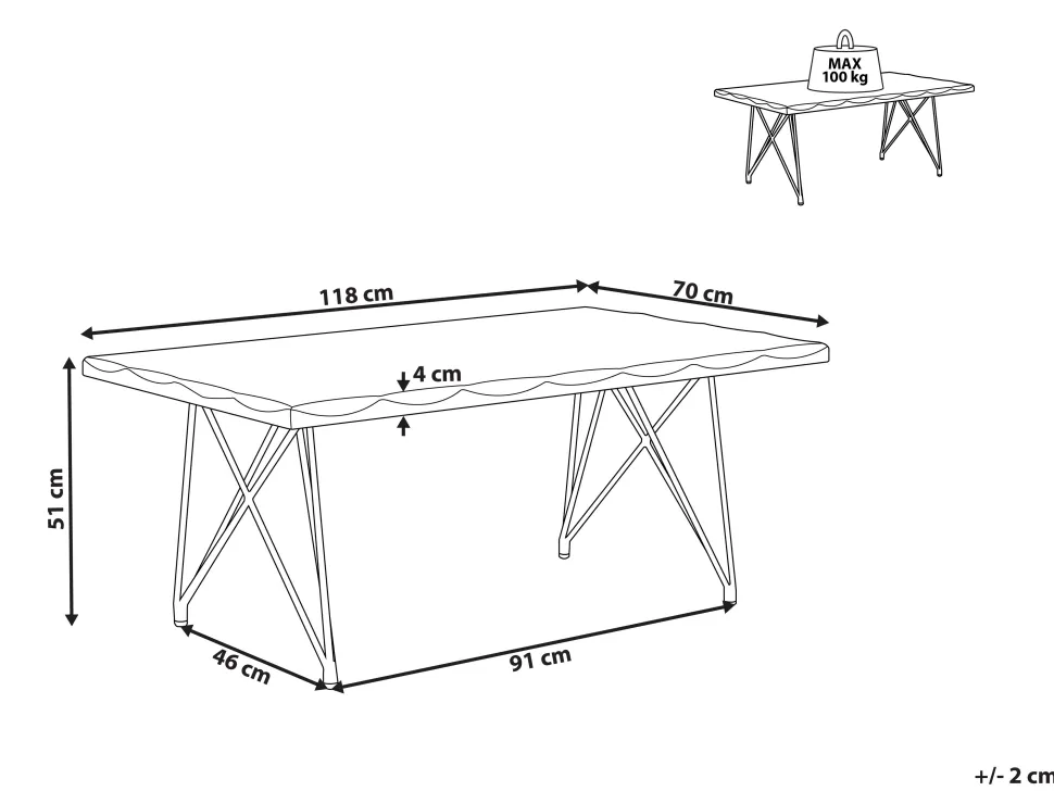 Couchtisch Akazienholz Hellbraun / Gold Rechteckig 70 X 120 Cm Raley