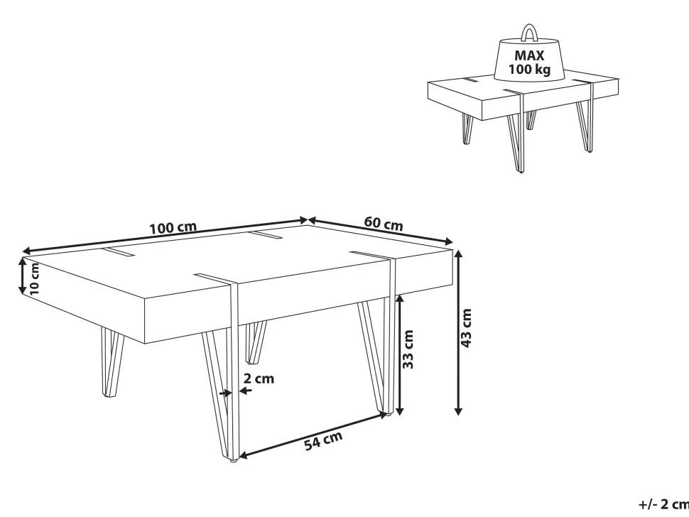 Couchtisch Betonoptik / Schwarz Rechteckig 60 X 100 Cm Adena