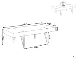 Couchtisch Brauner Holzfarbton / Schwarz Rechteckig 60 X 110 Cm Adena