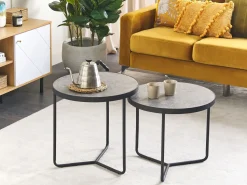 Couchtisch 2Er Set Betonoptik Grau / Schwarz Klein Und Mittelgros Rund Melody