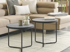 Couchtisch 2Er Set Betonoptik Grau / Schwarz Klein Und Mittelgros Rund Melody