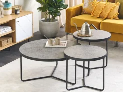 Couchtisch 3Er Set Betonoptik Grau / Schwarz Rund Melody