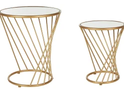 Couchtisch 2Er Set Glas / Metall Spiegeleffekt Gold Rund Twist