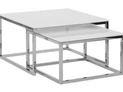 Couchtisch 2Er Set Glas Weis / Silber Quadratisch Brea