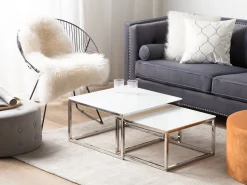 Couchtisch 2Er Set Glas Weis / Silber Quadratisch Brea