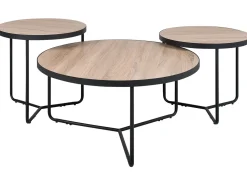 Couchtisch 3Er Set Holzoptik Hellbraun / Schwarz Rund Melody