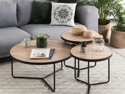Couchtisch 3Er Set Holzoptik Hellbraun / Schwarz Rund Melody