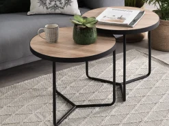Couchtisch 3Er Set Holzoptik Hellbraun / Schwarz Rund Melody