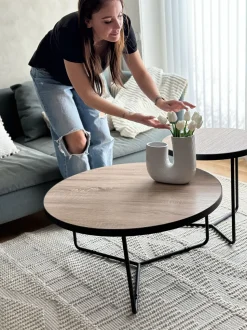 Couchtisch 3Er Set Holzoptik Hellbraun / Schwarz Rund Melody