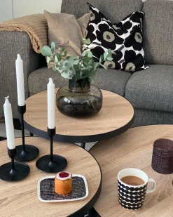 Couchtisch 3Er Set Holzoptik Hellbraun / Schwarz Rund Melody