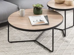 Couchtisch 3Er Set Holzoptik Hellbraun / Schwarz Rund Melody