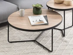 Couchtisch 2Er Set Holzoptik Hellbraun / Schwarz Gross Und Mittelgros Rund Melody