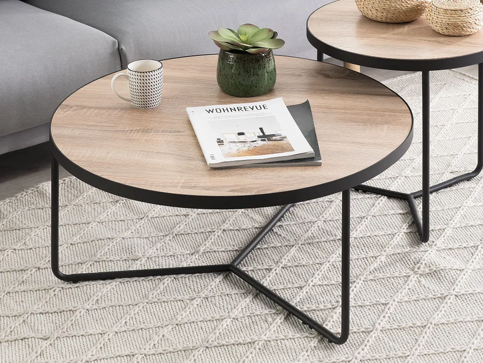 Couchtisch 2Er Set Holzoptik Hellbraun / Schwarz Gross Und Mittelgros Rund Melody