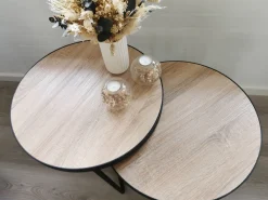 Couchtisch 2Er Set Holzoptik Hellbraun / Schwarz Gross Und Mittelgros Rund Melody