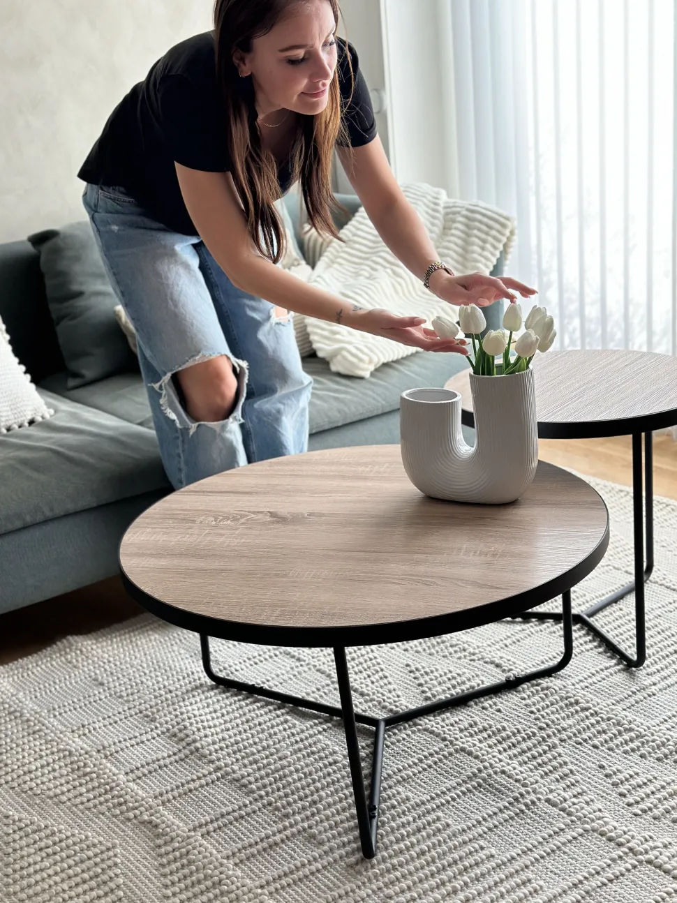 Couchtisch 2Er Set Holzoptik Hellbraun / Schwarz Gross Und Mittelgros Rund Melody