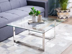 Couchtisch Glas Silber Quadratisch 80 X 80 Cm Crystal