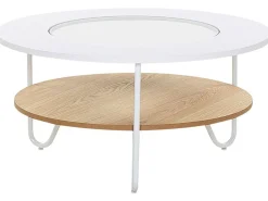 Couchtisch Glas Weis / Heller Holzfarbton 80 Cm Chico